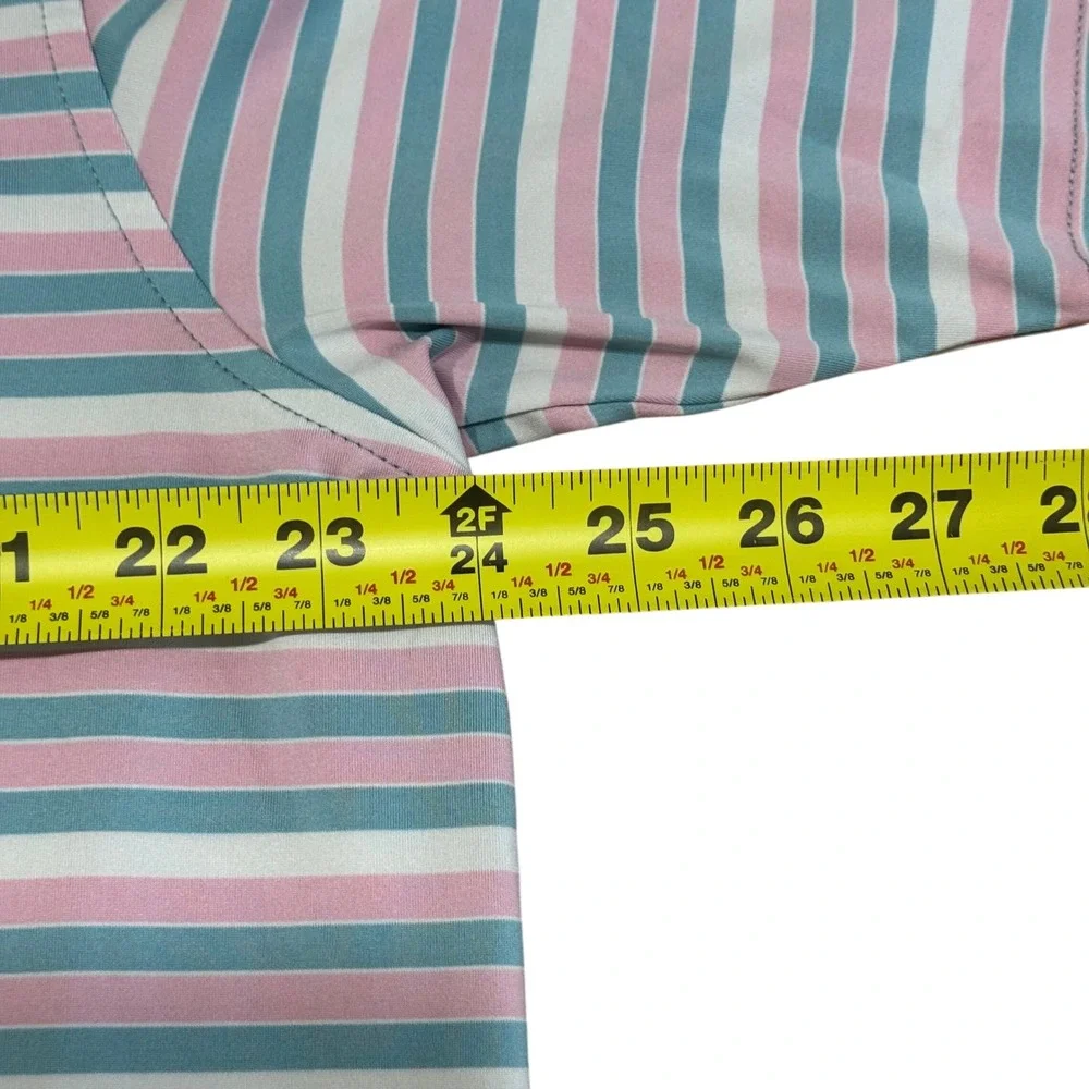 Peter Millar Summer Comfort Men size XL‎ Polo Shirt Pink Blue White Striped Golf